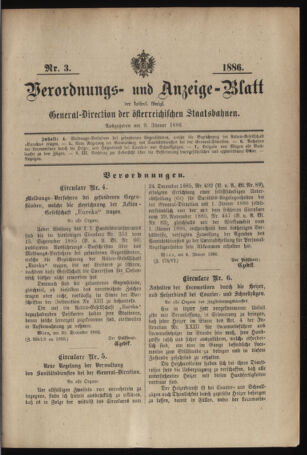 Verordnungs- und Anzeige-Blatt der k.k. General-Direction der österr. Staatsbahnen 18860109 Seite: 1