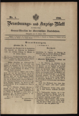 Verordnungs- und Anzeige-Blatt der k.k. General-Direction der österr. Staatsbahnen 18860113 Seite: 1