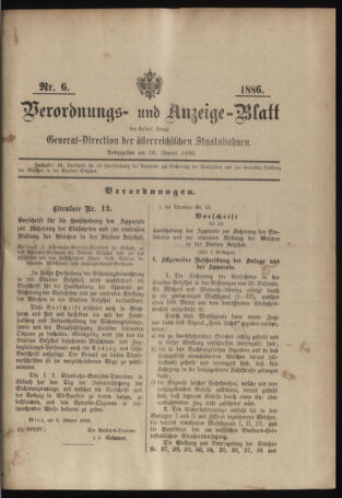 Verordnungs- und Anzeige-Blatt der k.k. General-Direction der österr. Staatsbahnen 18860116 Seite: 1