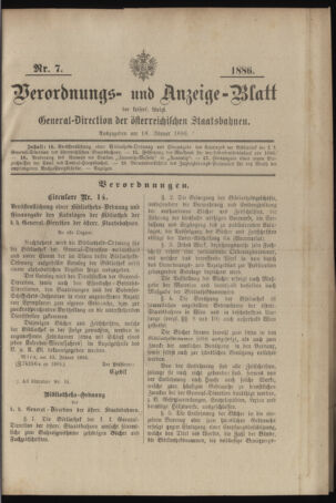 Verordnungs- und Anzeige-Blatt der k.k. General-Direction der österr. Staatsbahnen 18860118 Seite: 1