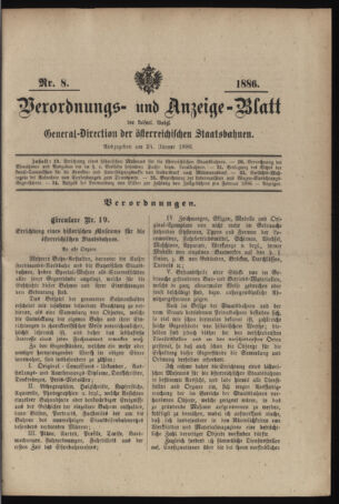 Verordnungs- und Anzeige-Blatt der k.k. General-Direction der österr. Staatsbahnen 18860124 Seite: 1