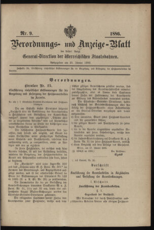 Verordnungs- und Anzeige-Blatt der k.k. General-Direction der österr. Staatsbahnen 18860125 Seite: 1