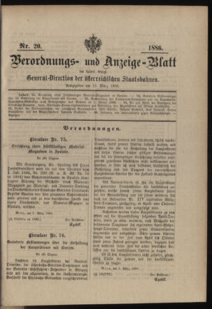 Verordnungs- und Anzeige-Blatt der k.k. General-Direction der österr. Staatsbahnen 18860315 Seite: 1