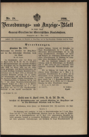 Verordnungs- und Anzeige-Blatt der k.k. General-Direction der österr. Staatsbahnen 18860501 Seite: 1