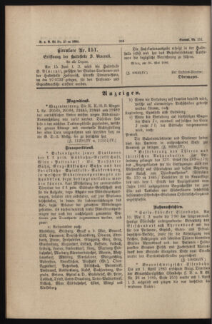 Verordnungs- und Anzeige-Blatt der k.k. General-Direction der österr. Staatsbahnen 18860531 Seite: 16