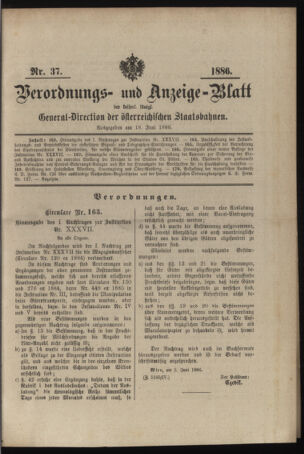 Verordnungs- und Anzeige-Blatt der k.k. General-Direction der österr. Staatsbahnen 18860618 Seite: 1