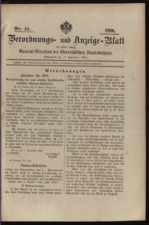 Verordnungs- und Anzeige-Blatt der k.k. General-Direction der österr. Staatsbahnen 18860915 Seite: 1