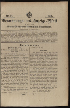 Verordnungs- und Anzeige-Blatt der k.k. General-Direction der österr. Staatsbahnen 18861004 Seite: 1