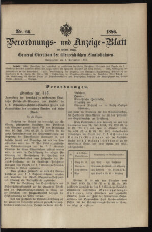 Verordnungs- und Anzeige-Blatt der k.k. General-Direction der österr. Staatsbahnen 18861204 Seite: 1