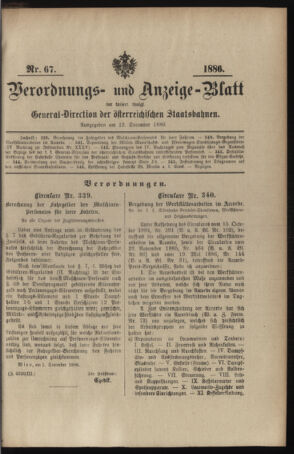 Verordnungs- und Anzeige-Blatt der k.k. General-Direction der österr. Staatsbahnen 18861212 Seite: 1