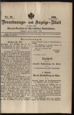 Verordnungs- und Anzeige-Blatt der k.k. General-Direction der österr. Staatsbahnen 18861223 Seite: 1