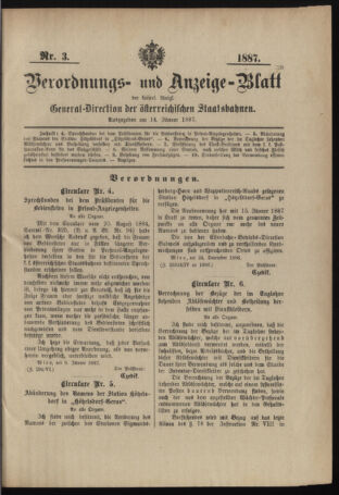 Verordnungs- und Anzeige-Blatt der k.k. General-Direction der österr. Staatsbahnen 18870114 Seite: 1