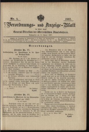 Verordnungs- und Anzeige-Blatt der k.k. General-Direction der österr. Staatsbahnen 18870116 Seite: 1