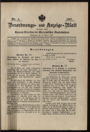 Verordnungs- und Anzeige-Blatt der k.k. General-Direction der österr. Staatsbahnen 18870120 Seite: 1