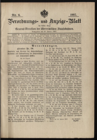 Verordnungs- und Anzeige-Blatt der k.k. General-Direction der österr. Staatsbahnen 18870128 Seite: 1