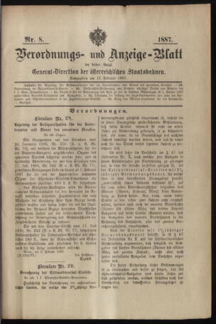 Verordnungs- und Anzeige-Blatt der k.k. General-Direction der österr. Staatsbahnen 18870215 Seite: 1