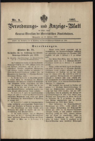 Verordnungs- und Anzeige-Blatt der k.k. General-Direction der österr. Staatsbahnen 18870218 Seite: 1