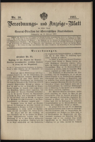 Verordnungs- und Anzeige-Blatt der k.k. General-Direction der österr. Staatsbahnen 18870219 Seite: 1