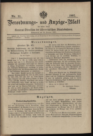 Verordnungs- und Anzeige-Blatt der k.k. General-Direction der österr. Staatsbahnen 18870226 Seite: 1