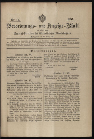 Verordnungs- und Anzeige-Blatt der k.k. General-Direction der österr. Staatsbahnen 18870320 Seite: 1