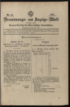 Verordnungs- und Anzeige-Blatt der k.k. General-Direction der österr. Staatsbahnen 18870529 Seite: 1