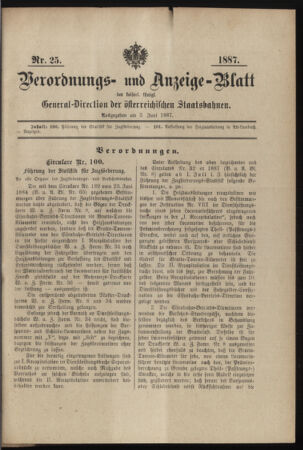 Verordnungs- und Anzeige-Blatt der k.k. General-Direction der österr. Staatsbahnen 18870603 Seite: 1