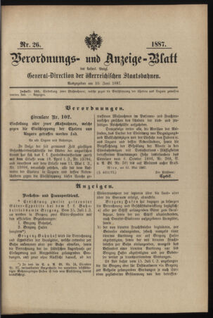 Verordnungs- und Anzeige-Blatt der k.k. General-Direction der österr. Staatsbahnen 18870610 Seite: 1