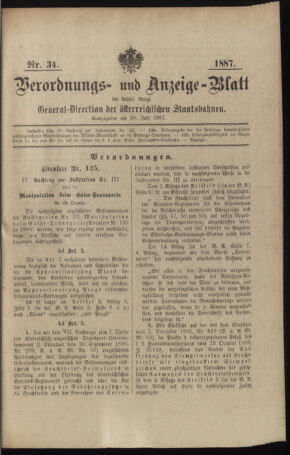 Verordnungs- und Anzeige-Blatt der k.k. General-Direction der österr. Staatsbahnen 18870729 Seite: 1