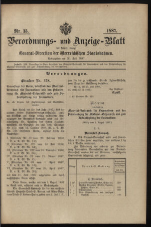 Verordnungs- und Anzeige-Blatt der k.k. General-Direction der österr. Staatsbahnen 18870730 Seite: 1