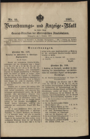 Verordnungs- und Anzeige-Blatt der k.k. General-Direction der österr. Staatsbahnen 18871001 Seite: 1