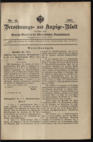 Verordnungs- und Anzeige-Blatt der k.k. General-Direction der österr. Staatsbahnen 18871005 Seite: 1