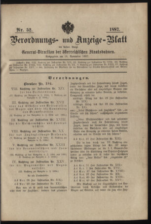 Verordnungs- und Anzeige-Blatt der k.k. General-Direction der österr. Staatsbahnen 18871118 Seite: 1