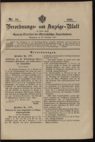 Verordnungs- und Anzeige-Blatt der k.k. General-Direction der österr. Staatsbahnen 18871126 Seite: 1