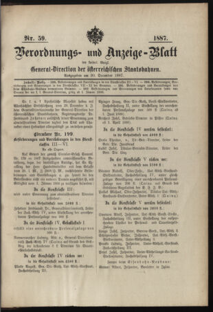 Verordnungs- und Anzeige-Blatt der k.k. General-Direction der österr. Staatsbahnen 18871230 Seite: 1