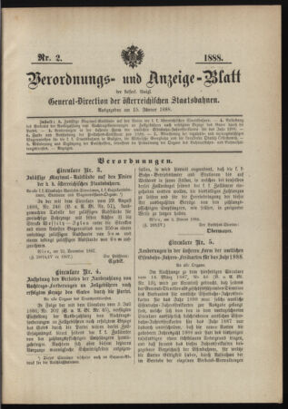 Verordnungs- und Anzeige-Blatt der k.k. General-Direction der österr. Staatsbahnen 18880115 Seite: 1