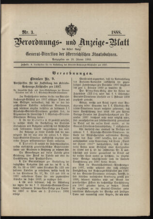 Verordnungs- und Anzeige-Blatt der k.k. General-Direction der österr. Staatsbahnen 18880118 Seite: 1