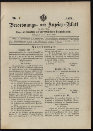 Verordnungs- und Anzeige-Blatt der k.k. General-Direction der österr. Staatsbahnen 18880128 Seite: 1