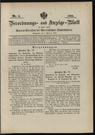 Verordnungs- und Anzeige-Blatt der k.k. General-Direction der österr. Staatsbahnen 18880201 Seite: 1