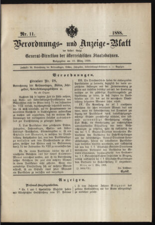 Verordnungs- und Anzeige-Blatt der k.k. General-Direction der österr. Staatsbahnen 18880310 Seite: 1