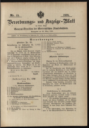 Verordnungs- und Anzeige-Blatt der k.k. General-Direction der österr. Staatsbahnen 18880330 Seite: 1