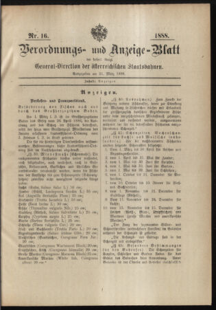 Verordnungs- und Anzeige-Blatt der k.k. General-Direction der österr. Staatsbahnen 18880331 Seite: 1