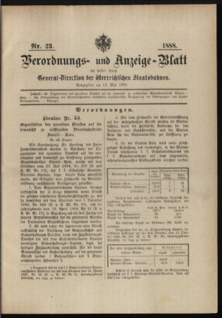 Verordnungs- und Anzeige-Blatt der k.k. General-Direction der österr. Staatsbahnen 18880513 Seite: 1