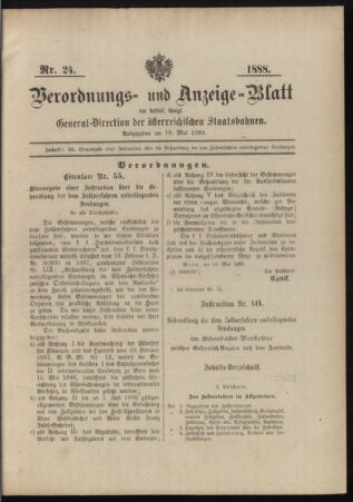 Verordnungs- und Anzeige-Blatt der k.k. General-Direction der österr. Staatsbahnen 18880519 Seite: 1