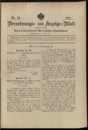 Verordnungs- und Anzeige-Blatt der k.k. General-Direction der österr. Staatsbahnen 18880601 Seite: 1