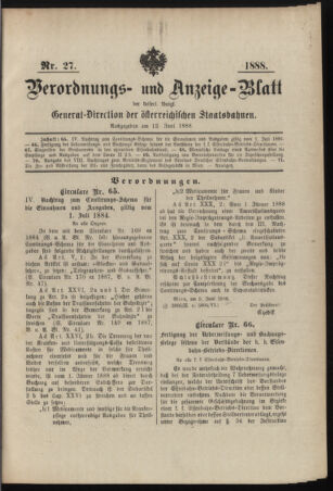 Verordnungs- und Anzeige-Blatt der k.k. General-Direction der österr. Staatsbahnen 18880612 Seite: 1