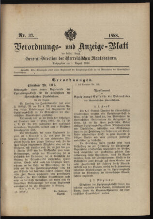 Verordnungs- und Anzeige-Blatt der k.k. General-Direction der österr. Staatsbahnen 18880801 Seite: 1