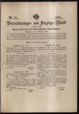 Verordnungs- und Anzeige-Blatt der k.k. General-Direction der österr. Staatsbahnen 18880915 Seite: 1