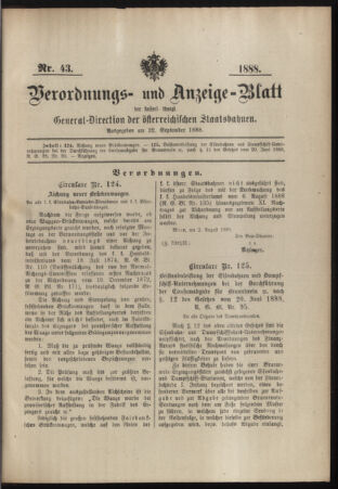 Verordnungs- und Anzeige-Blatt der k.k. General-Direction der österr. Staatsbahnen 18880922 Seite: 1