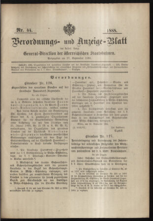 Verordnungs- und Anzeige-Blatt der k.k. General-Direction der österr. Staatsbahnen 18880927 Seite: 1