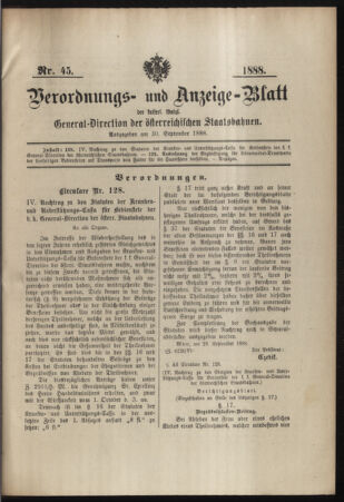 Verordnungs- und Anzeige-Blatt der k.k. General-Direction der österr. Staatsbahnen 18880930 Seite: 1